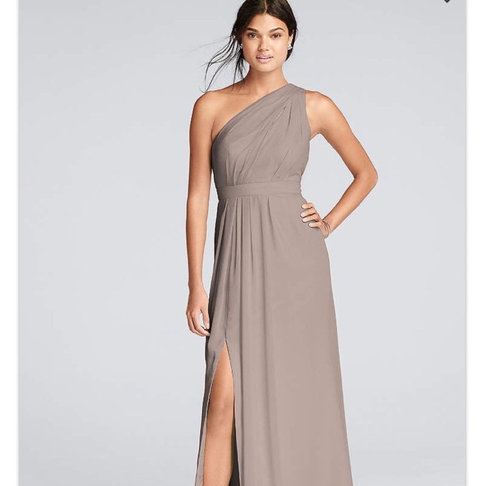 David’s Bridal Long One-Shoulder Crinkle Chiffon